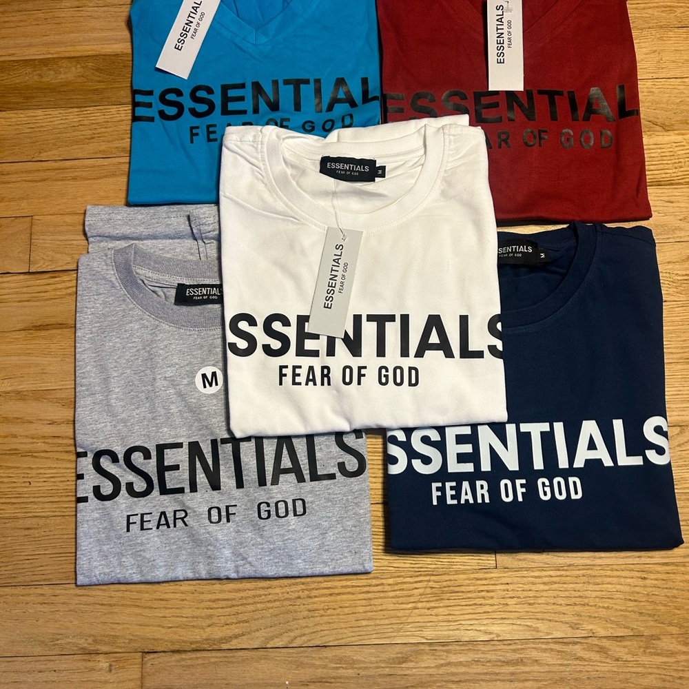 Fear of God Essentials Short Sleeve Tees - White, Gray, Blue, Red
